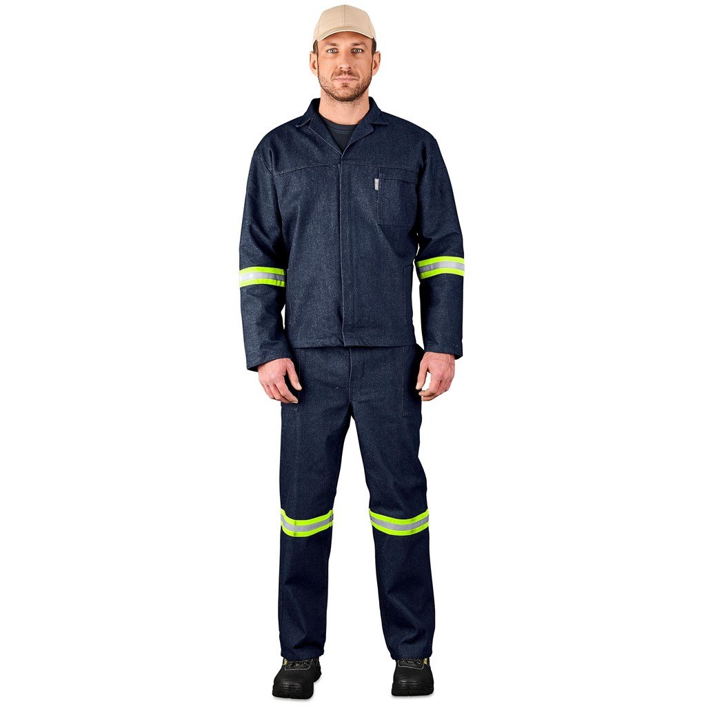 Vintage 100% Cotton Denim Conti Suit - Reflective Arms, Legs & Back - Yellow Tape - Image 3