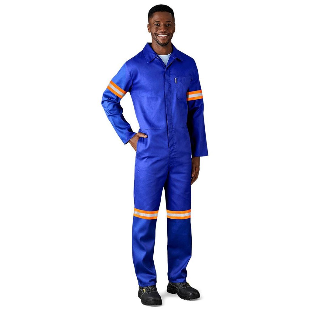 Safety Polycotton Boiler Suit - Reflective Arms Legs & Back - Orange Tape - Image 3