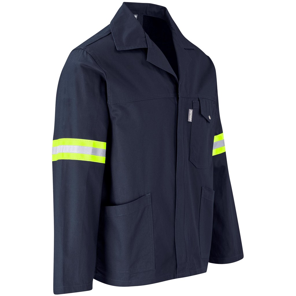 Artisan Premium 100% Cotton Jacket - Reflective Arms & Back - Yellow Tape - Navy