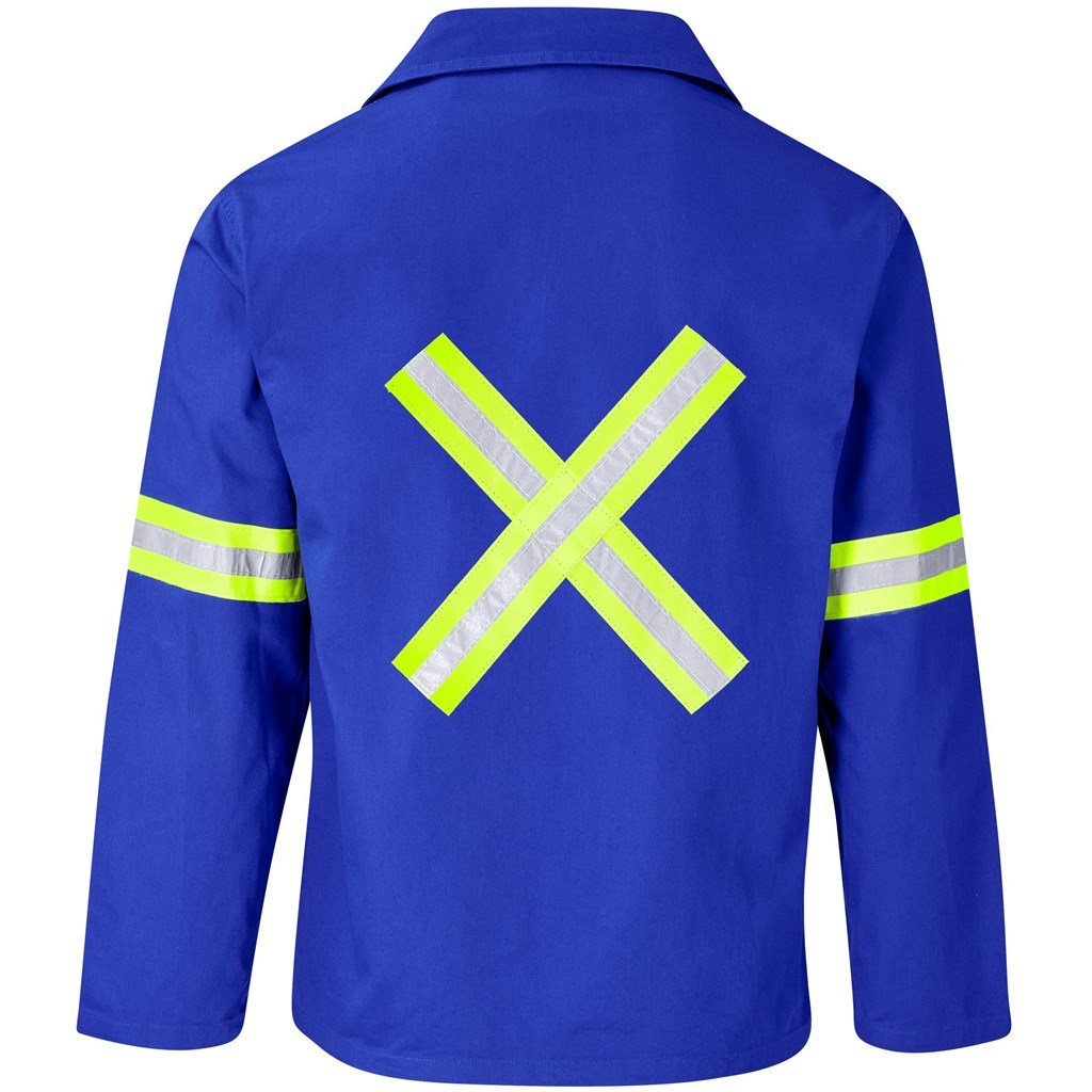 Artisan Premium 100% Cotton Jacket - Reflective Arms & Back - Yellow Tape - Royal Blue - Image 3