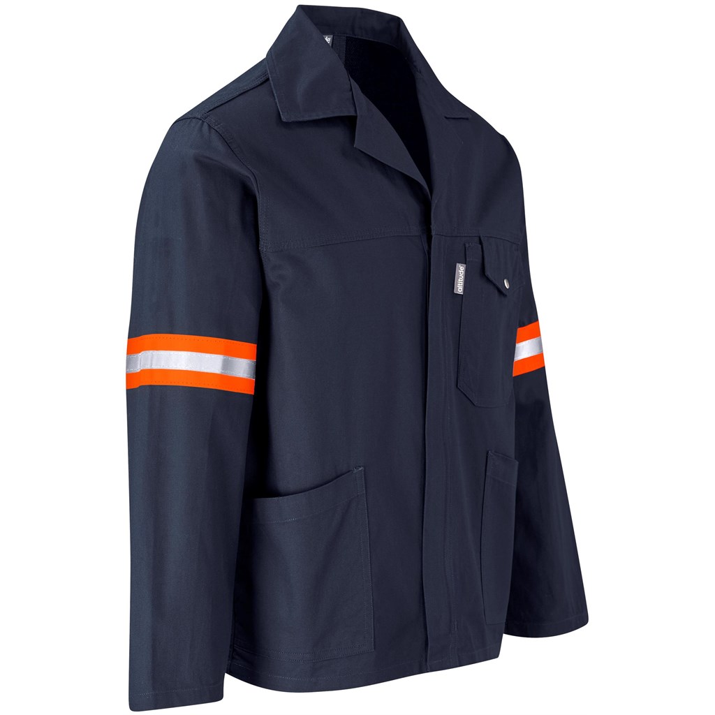 Artisan Premium 100% Cotton Jacket - Reflective Arms & Back - Orange Tape - Navy