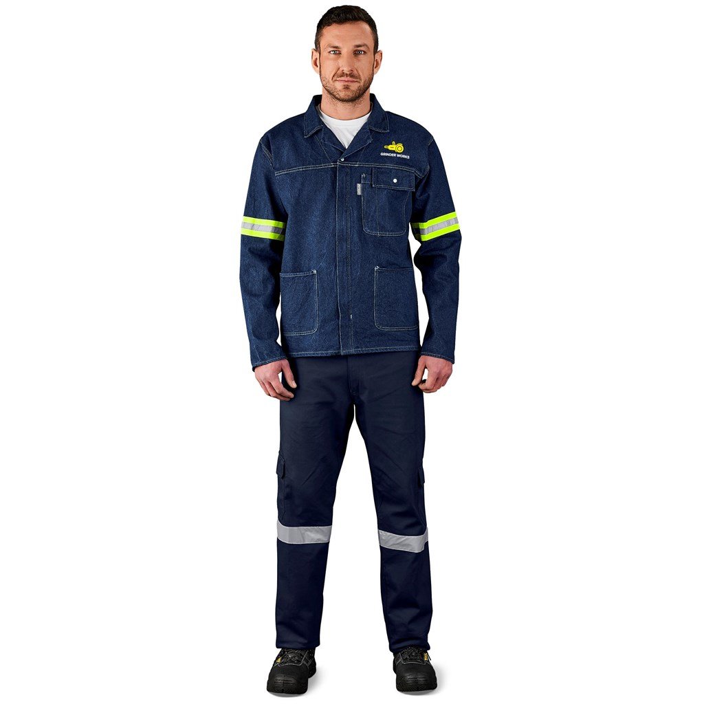 Cast Premium 100% Cotton Denim Jacket - Reflective Arms - Yellow Tape - Image 11