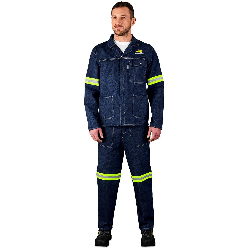 Cast Premium 100% Cotton Denim Jacket - Reflective Arms - Yellow Tape - Image 4