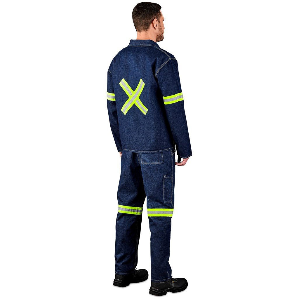 Cast Premium 100% Cotton Denim Jacket - Reflective Arms & Back - Yellow Tape - Image 5