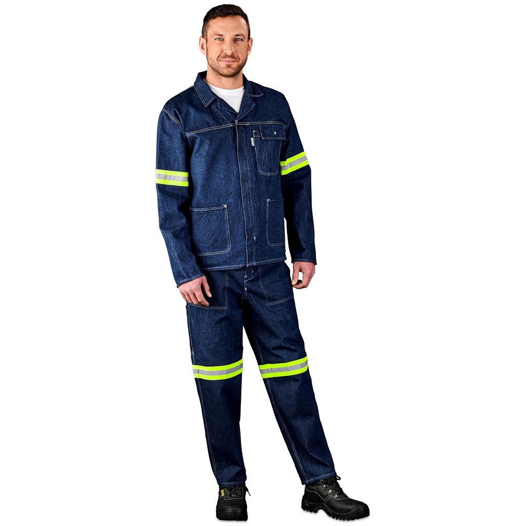 Cast Premium 100% Cotton Denim Jacket - Reflective Arms & Back - Yellow Tape - Image 9
