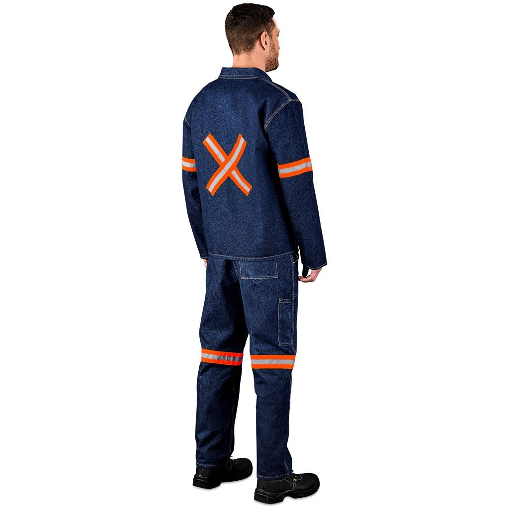 Cast Premium 100% Cotton Denim Jacket - Reflective Arms & Back - Orange Tape - Image 3