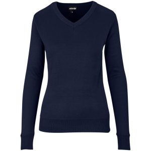 Ladies Long Sleeve Peru V-Neck Jersey - Navy