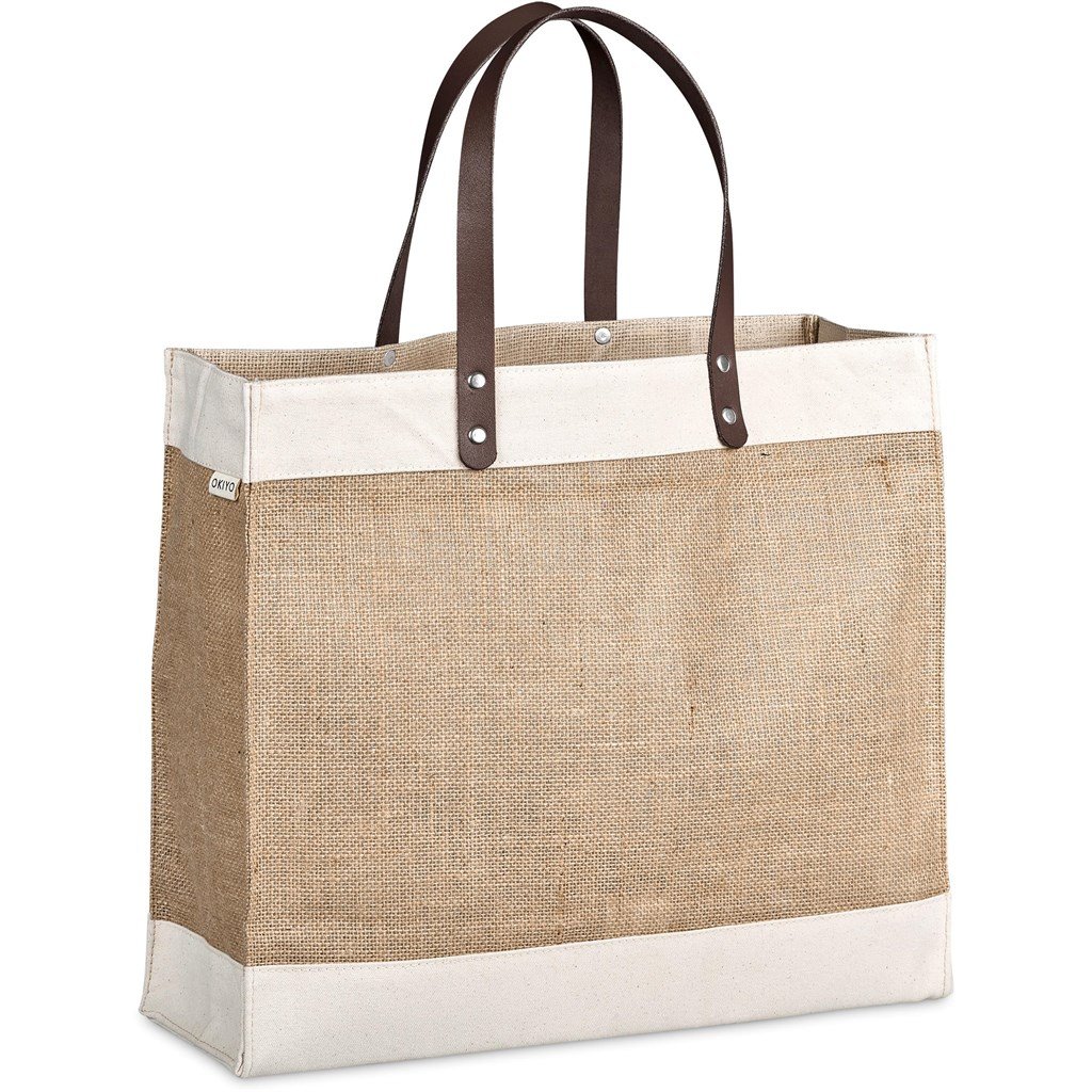 Okiyo Reza Jute & Cotton Tote with Leather Handles - Image 5