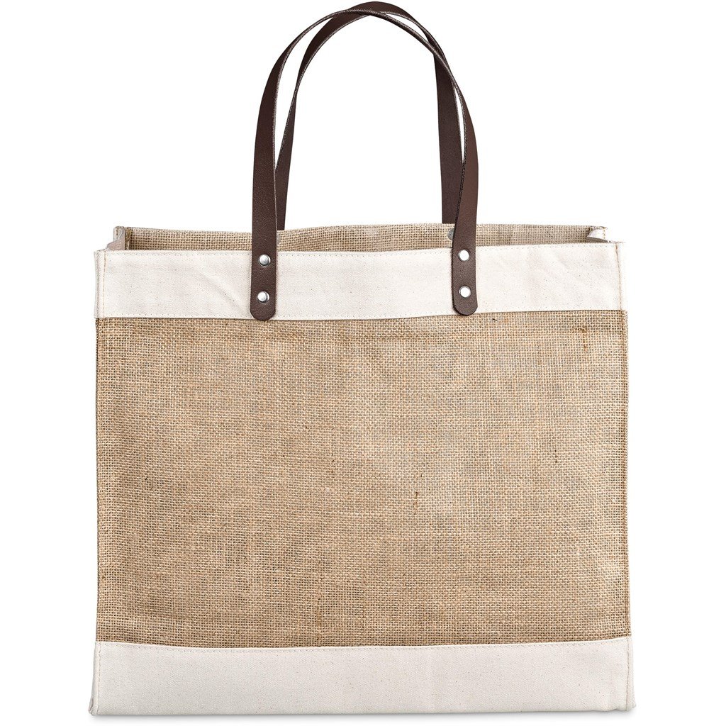 Okiyo Reza Jute & Cotton Tote with Leather Handles - Image 4