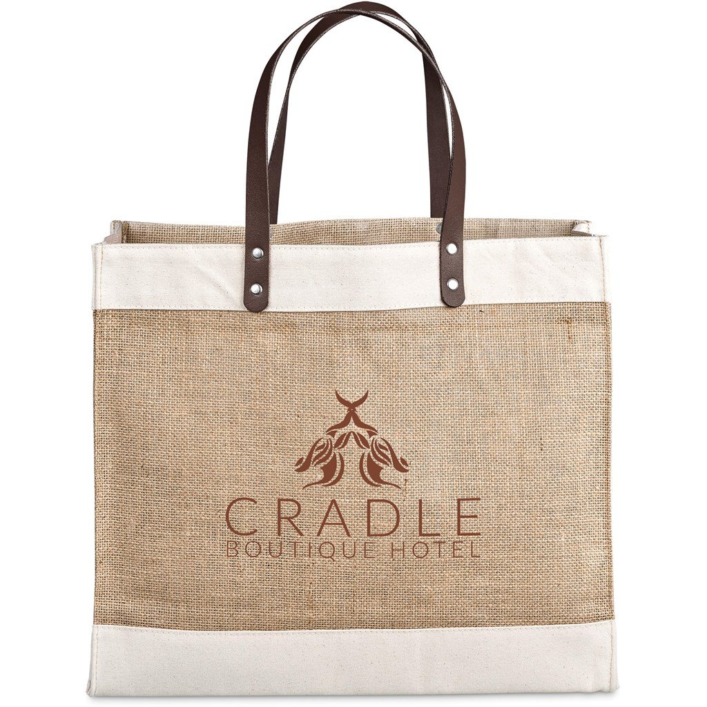 Okiyo Reza Jute & Cotton Tote with Leather Handles - Image 6