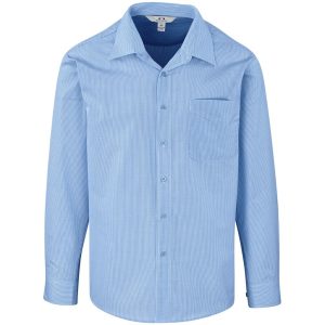 Mens Long Sleeve Micro Check Shirt - Light Blue