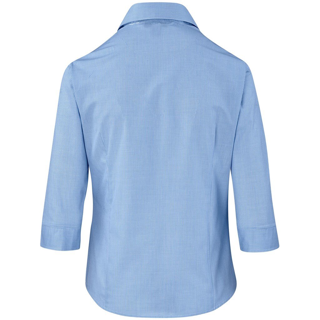 Ladies 3/4 Sleeve Micro Check Shirt - Light Blue
