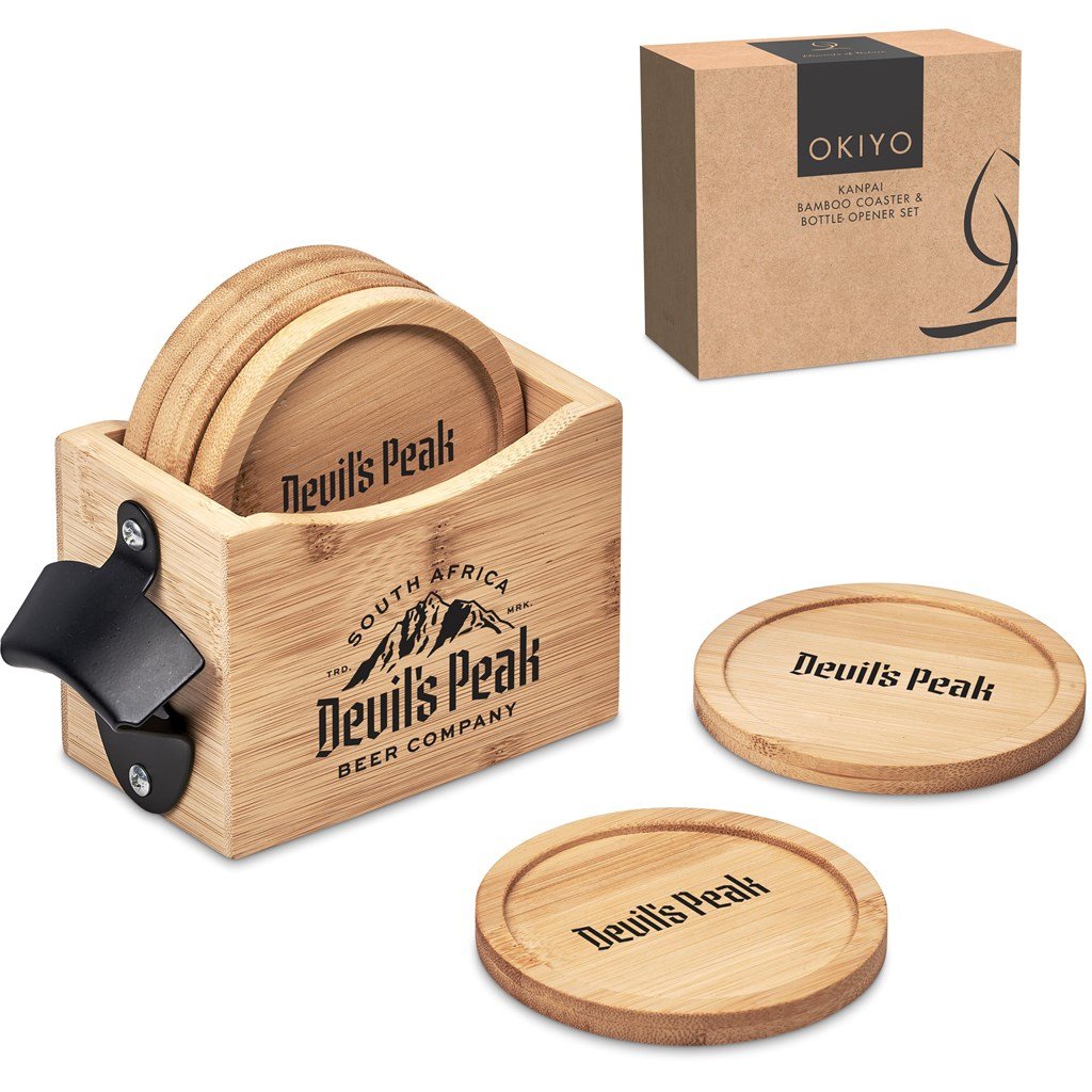 Okiyo Kanpai Bamboo Coaster & Bottle Opener Set - Image 25
