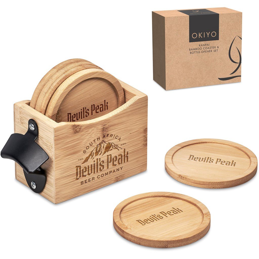 Okiyo Kanpai Bamboo Coaster & Bottle Opener Set - Image 5
