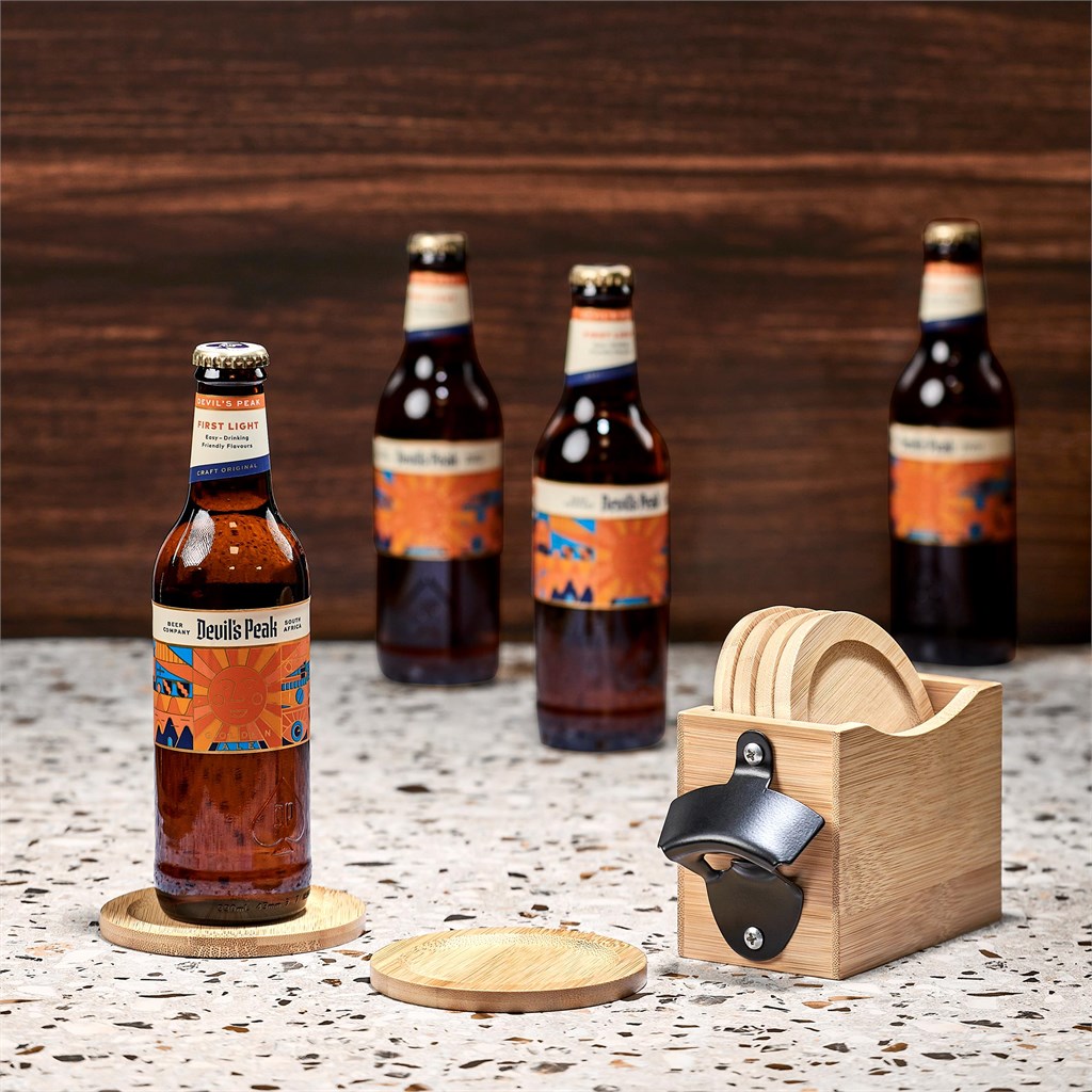 Okiyo Kanpai Bamboo Coaster & Bottle Opener Set - Image 9