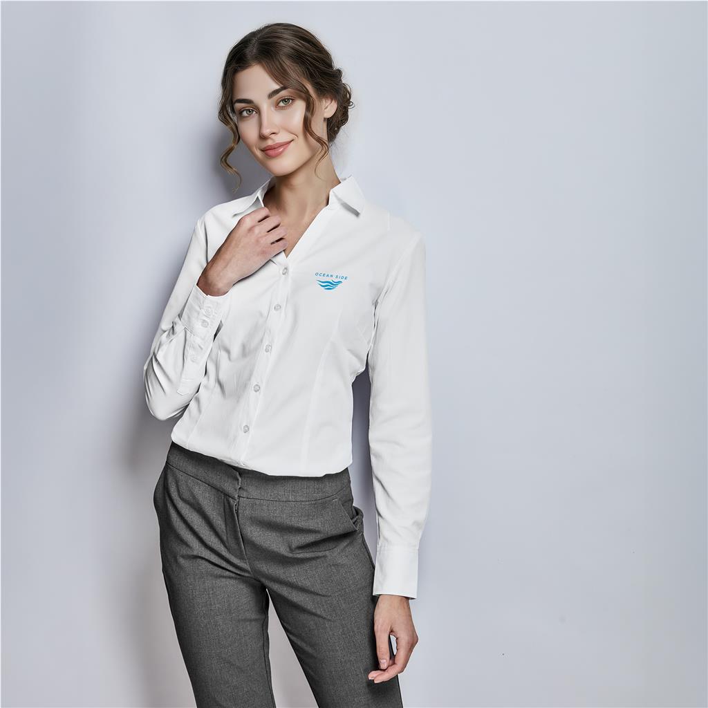 Ladies Long Sleeve Carolina Shirt - White - Image 4